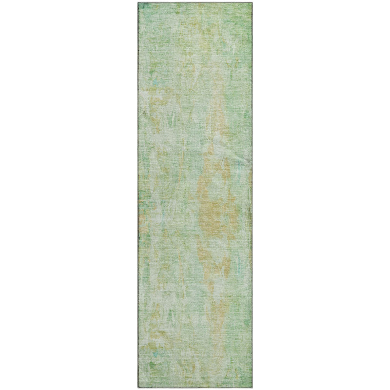 Premium Machine Washable Mayfield AMF2310 Abstract Rug, 2'3" x 7'6" Runner, Basil