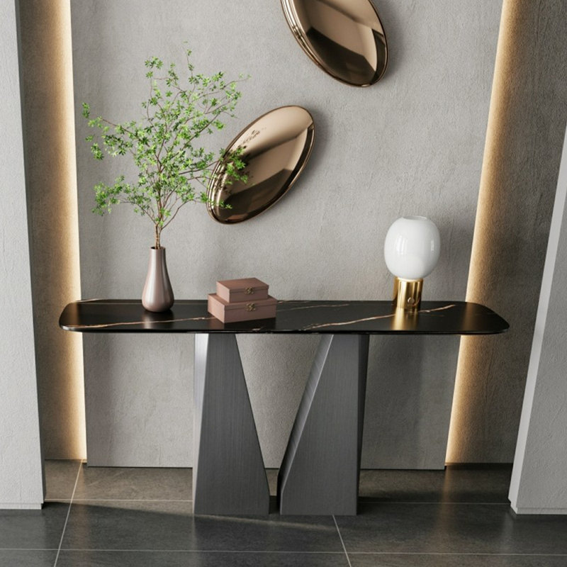 Console en pierre frittée de style italien, H 33,4 po x l 47,2 po x P 13,7 po, Brun / Noir
