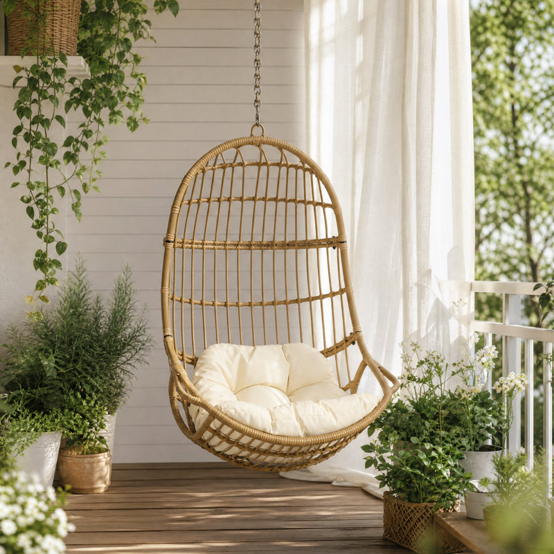 Porch Swing, Light Brown Frame/Beige Cushion