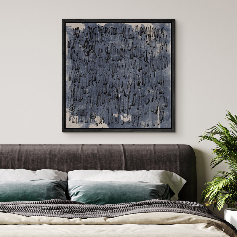 Abstrait peinture noire sur fond bleu, décorations murales encadrées pour chambre à coucher, Noir, noir, noir, noir