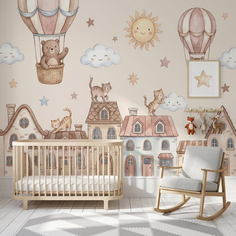 Papier peint montgolfière amovible pour chambre d'enfant, 120 po x 96 po, Non tissé