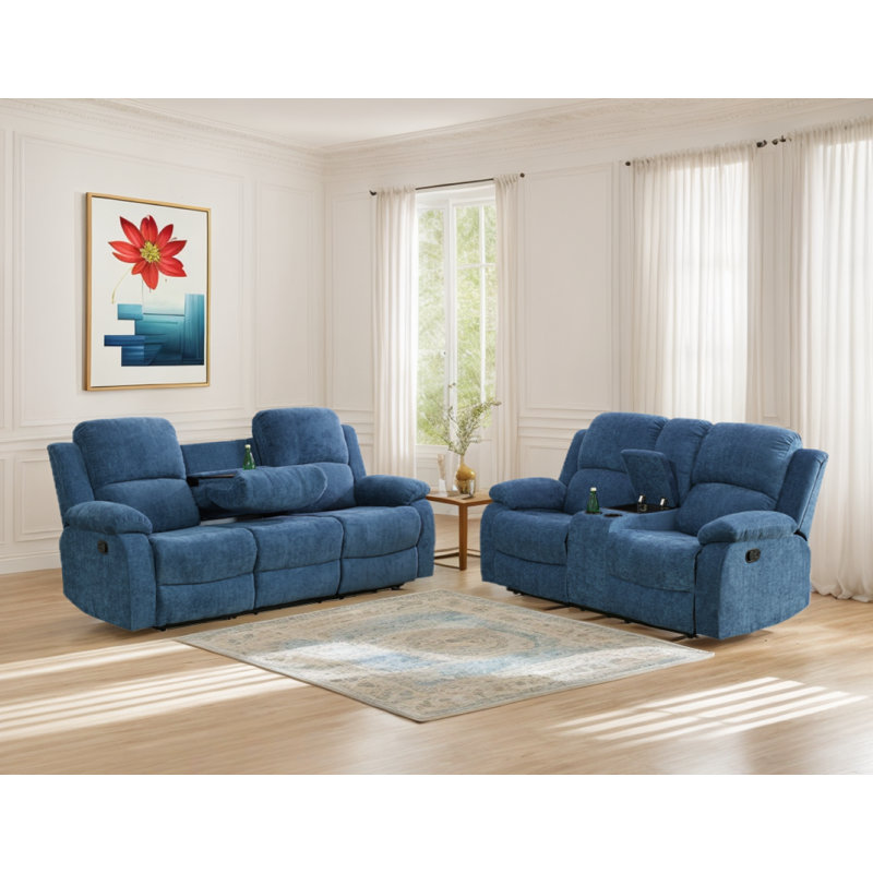 Ensemble de salon en tissu 2 pièces Whall, Velours bleu