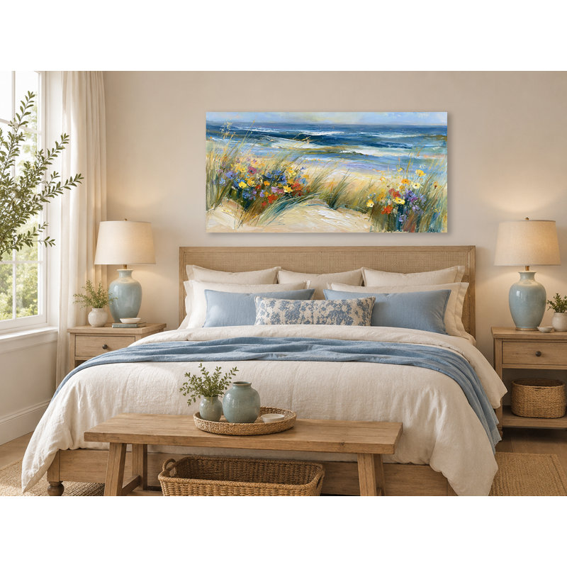 Art floral sur toile tendue, "Floral Surf Vista", H 27,5 po x l 55 po x P 1,5 po