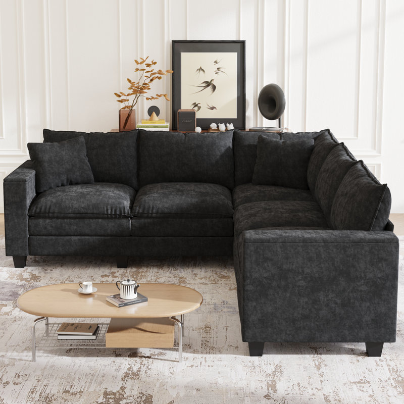 Canapé modulaire moderne avec rangement caché Elara, Chenille noir