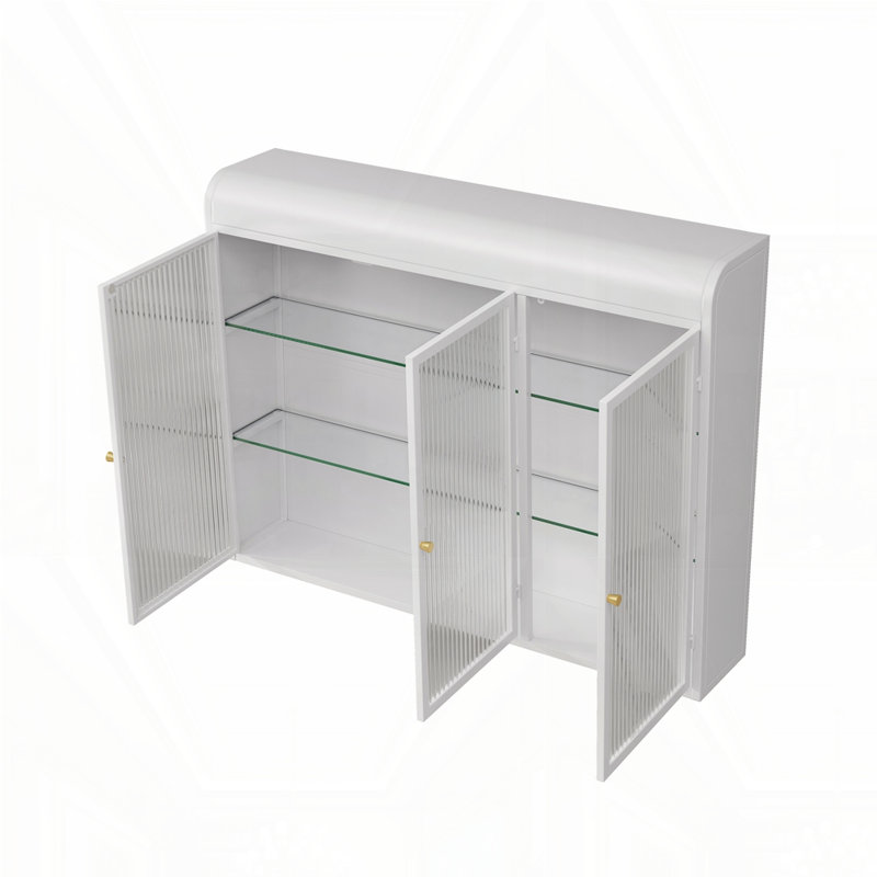 Armoires murales arquées en verre, Doré, Blanc