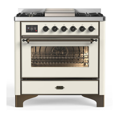 Majestic III Series 36 Inch Dual Fuel Range with 6 Sealed Burners, Griddle, in Antique White (Natural Gas, Burnished Trim)