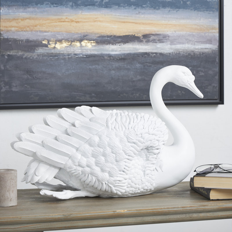 Sculpture cygne en résine décorative gris clair avec plumes texturées