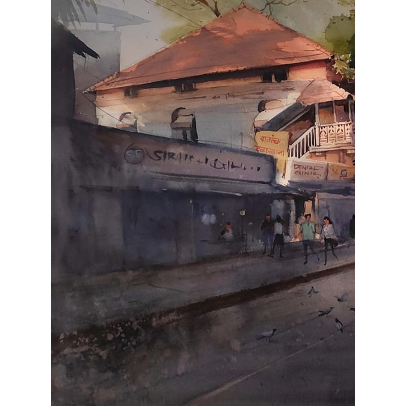 An Old Architecture - Ville | Aquarelle sur papier | Par Purendrakumar Deogirkar