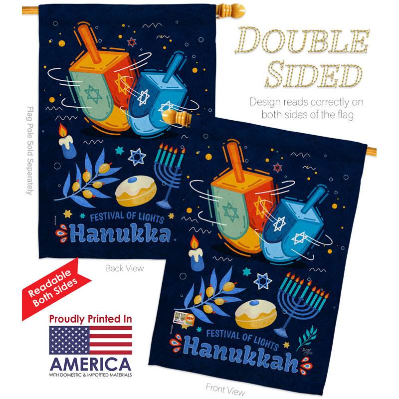 Double Sided 40'' H x 28'' W Polyester Hanukkah House Flag