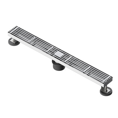 FINE FIXTURES Linear Shower Drain, 36 inch Slotted Grate Design, 10-Gauge 304 Stainless Steel, Center Outlet, Fast Drainage, Hair Strainer Included