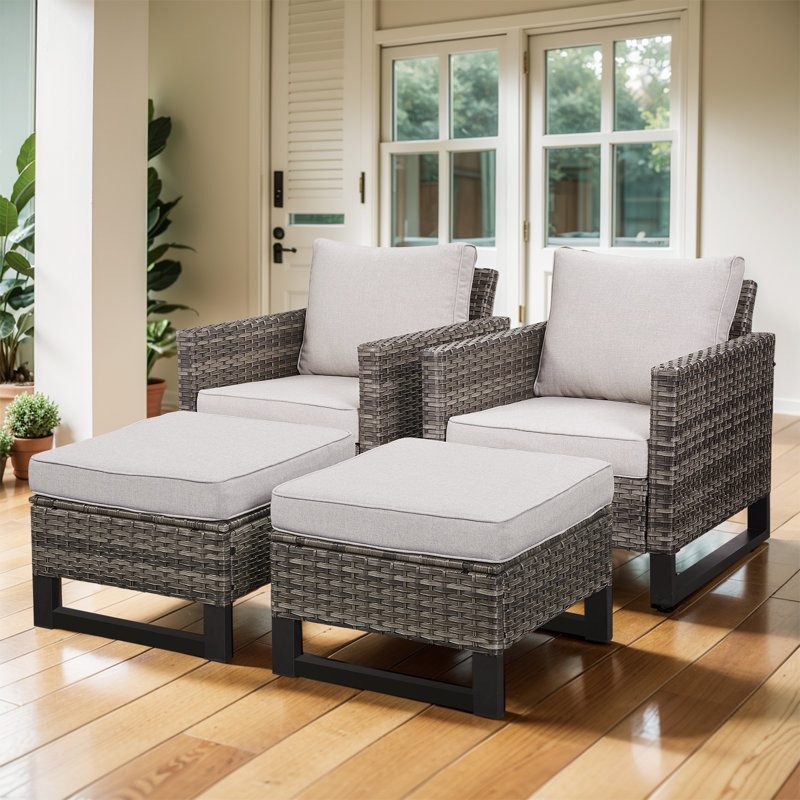 Ensemble de 2 chaises de patio d'extérieur avec repose-pieds Nazime, Beige, Gris