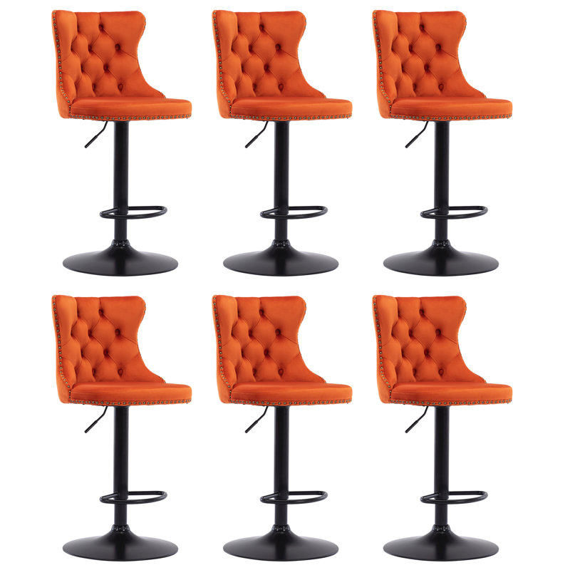 Tabouret de bar pivotant à 360 ° en velours Kaleyll pour îlot de cuisine Kaleyll, Noir, Orange