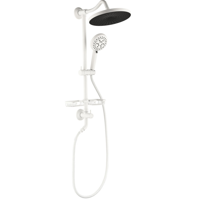 White Brass Shower Assembly With 10" Rain Showerhead, 4 Hand Shower, Adjustable Slide Bar And Soap Dish For Bathroom Wall Mounting Showerhead Improving Quality, - Unit