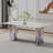 Modern Minimalist Dining Table. The White Imitation Marble Glass Desktop Is Equipped With Silver Metal Legs. Suitable For Restaurants And Living Rooms  71" *39.3" *29.5"  -1620482975