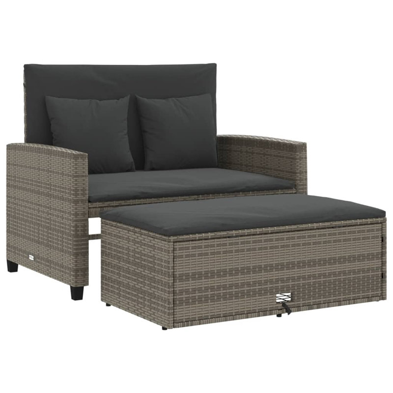 Ebern Designs Patio Sofa With Cushions 2-Seater Poly Rattan, Gray, Dark Gray
