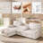Upholstered Chenille Sofa Bed Pull Out Sleeper Sectional Couch with Reversible Storage Chaise , USB Ports, Cup Holders