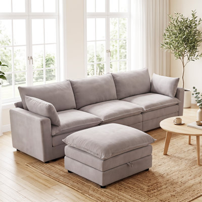 3 Piece Modern Chenille Upholstered Sectional With Storage Ottoman