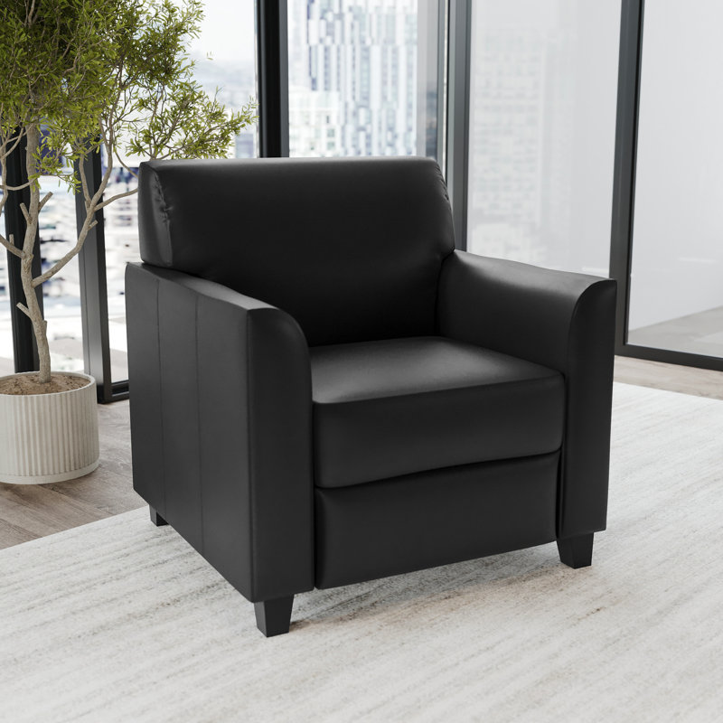Eco-Friendly Black Leather & Wood Contemporary Armchair