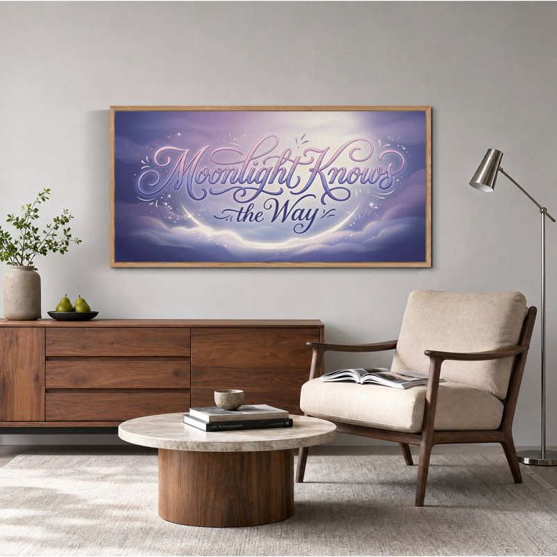 Moonlight Knows the Way Text With Crescent Moon Canvas Wall Art