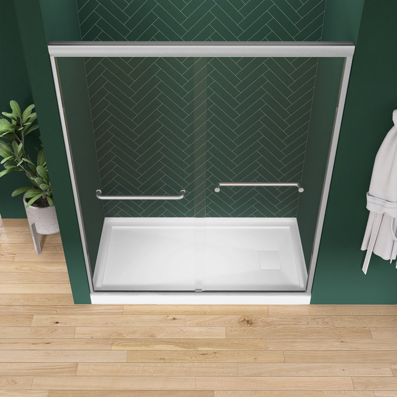 60" X 32" Single Threshold Shower Pan Base In White With Right Drain Assembly & Drain Cover Included