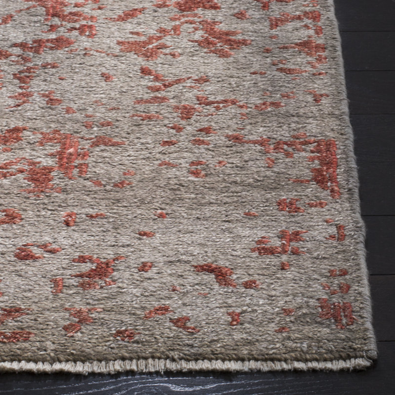 Rectangle Centennial Floral Hand-Knotted Cotton/Viscose Area Rug in Gray/Red, Rectangle 6' x 9'