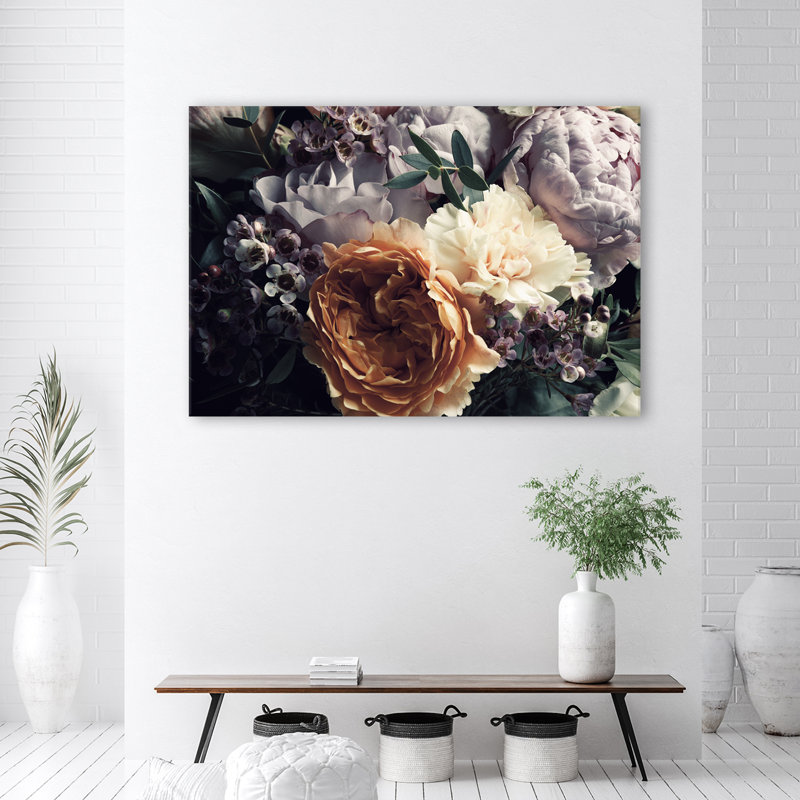 Pastel Peony Bouquet Flowers - No Frame Print on Canvas