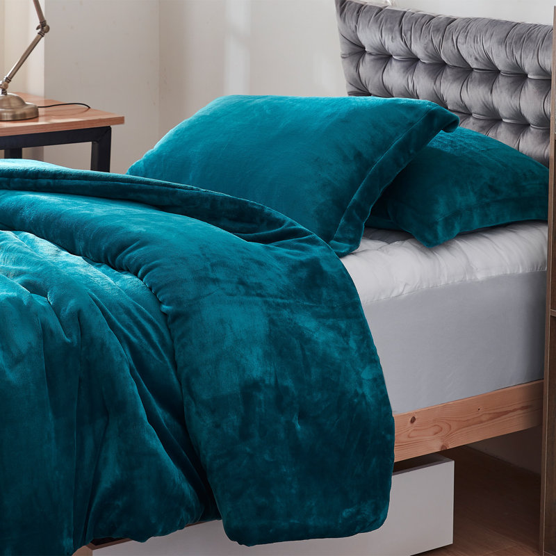 Twin Deep Lagoon Blue Plush Down Alternative Comforter Set