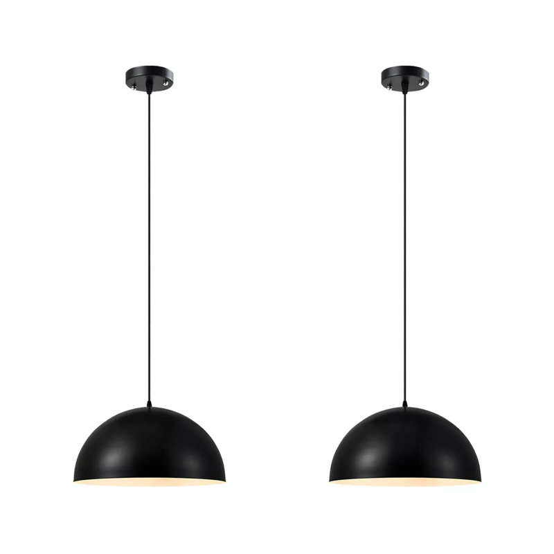 Ragheb 1 - Matte Black Dome Pendant Light – Black Metal with White Lining, Modern Ceiling Fixture for Kitchen, Dining & Living Room