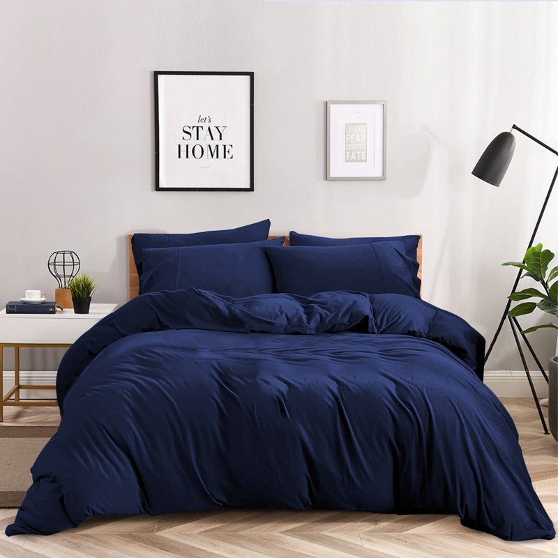 Anicia Super Soft 250 TC Microfibre Reversible Plain Duvet Cover Set, Navy, Super King Duvet Cover + 2 Pillowcases