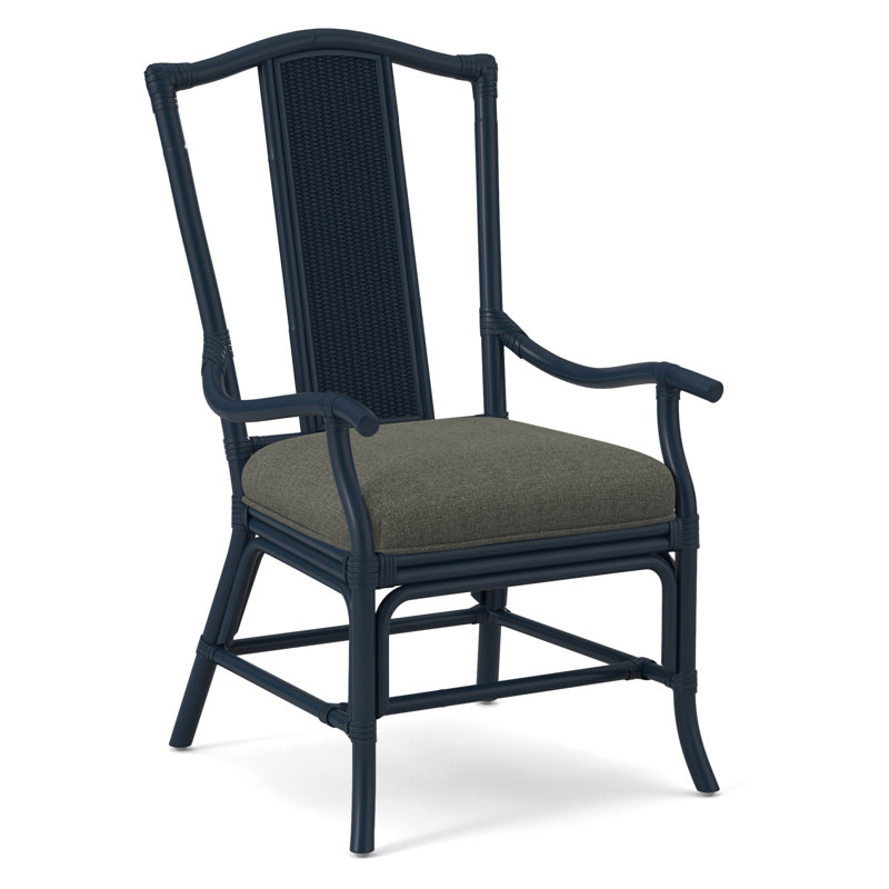 Drury Lane Slat Back Dining Arm Chair, Navy, Light Blue Performance Fabric; 0851-55
