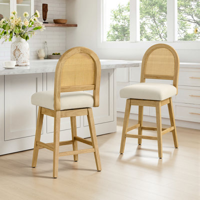 360° Swivel Bar Stools, Counter Height Rattan Kitchen Chairs