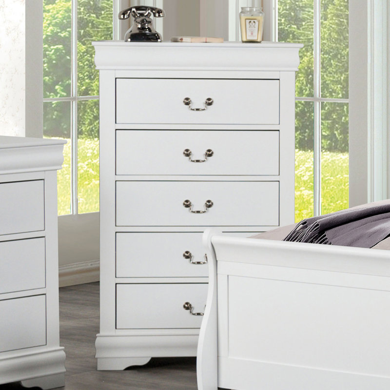 Commode de style transitionnel 1pc Support de pieds avec étui anti-poussière Tiroirs suspendus Tiroirs à queue d'aronde anglaise Finition blanche