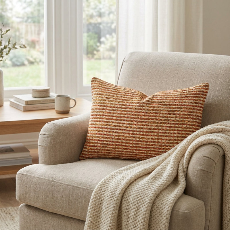 Coussin de luxe Jade Jesper, 12 po x 20 po, Orange / beige, Coussin lombaire