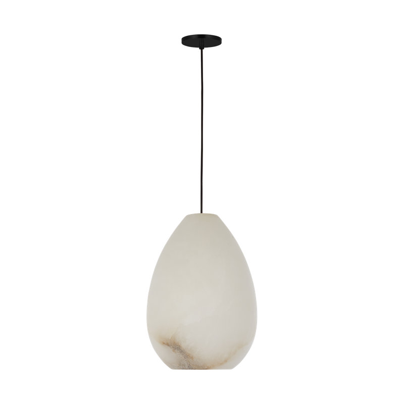 Sean Lavin Alina 1-light LED Pendant in Polished Nickel with Alabaster shade, 13.3" H x 4.8" W, Black, Yes