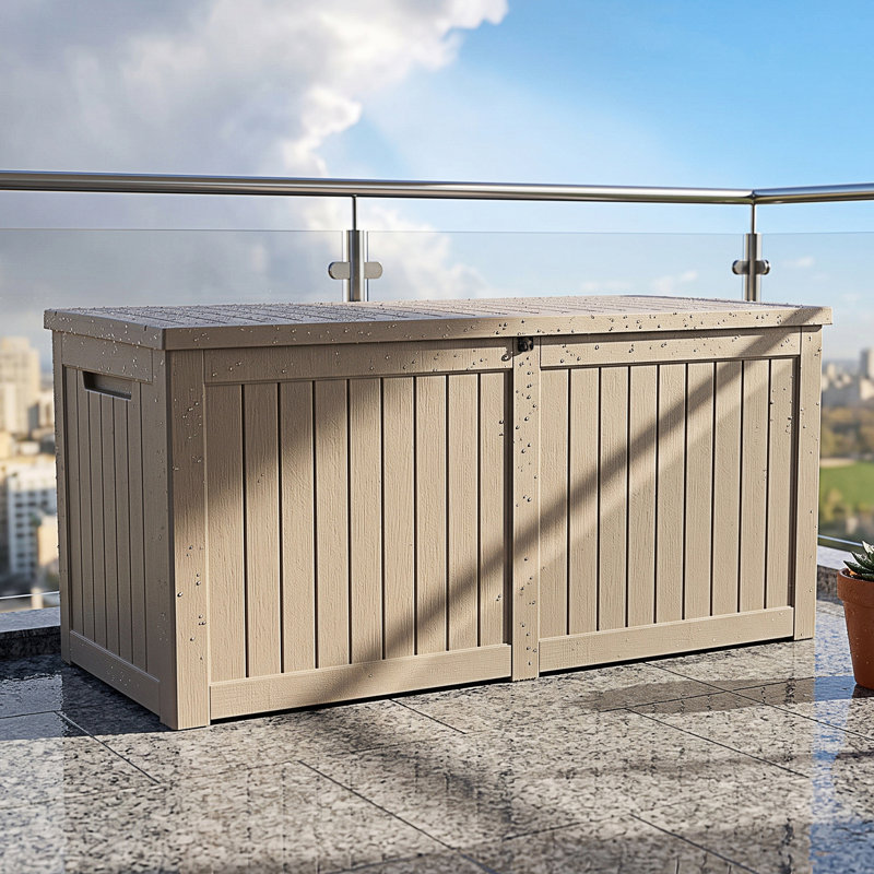 Coffre de terrasse étanche en résine de 320 gallons avec pentures à fermeture en douceur, Gray