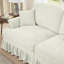 Canapé modulaire en forme de L Mid-Century à trois places avec accoudoirs évasés et volants amovibles, avec jupes plissées et pieds fuselés, canapé en chenille confortable à 3 sièges profonds avec repose-pieds mobile, blanc beige-196839005