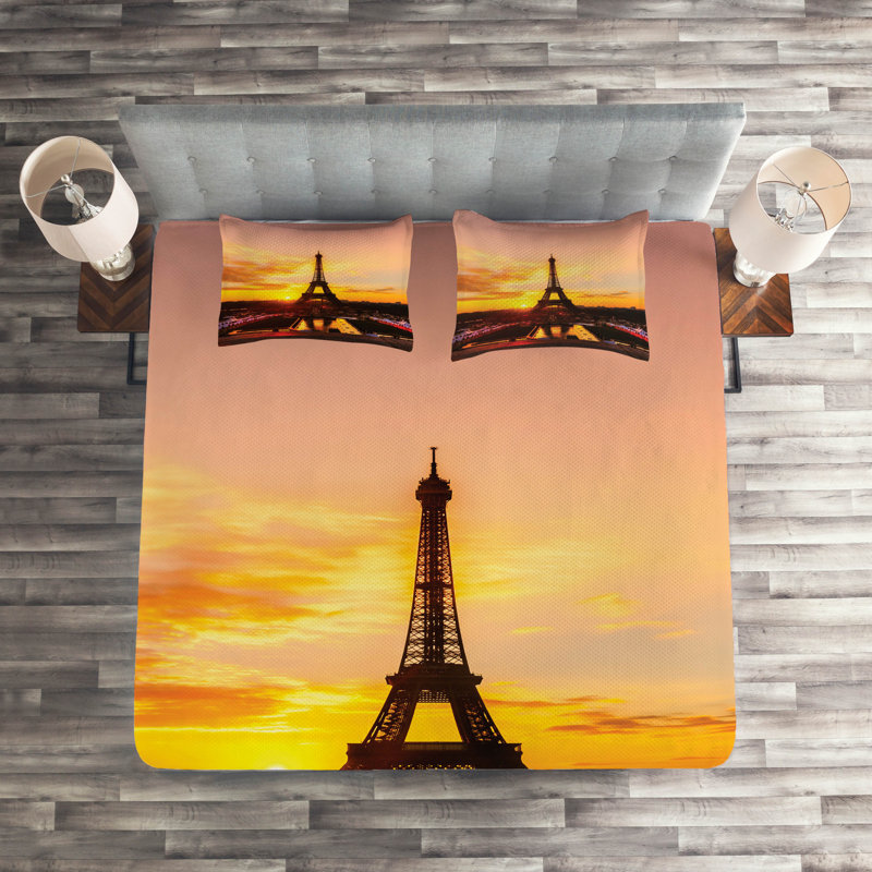 Eiffel Tower Eclectic Coverlet, King Bedspread + 2 Shams