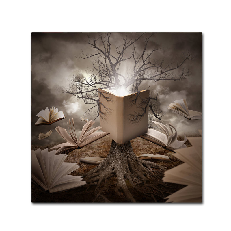« old tree reading story », reproduction d’impression sur toile tendue, H 24 po x l 24 po