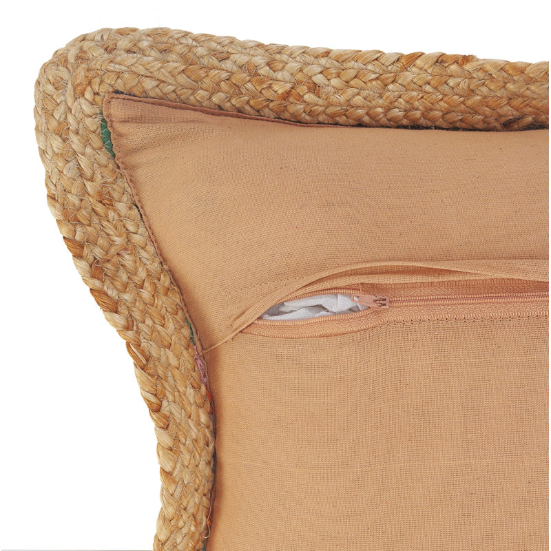 Multicolor Chindi Cotton and Jute Border 20" Square Throw Pillow
