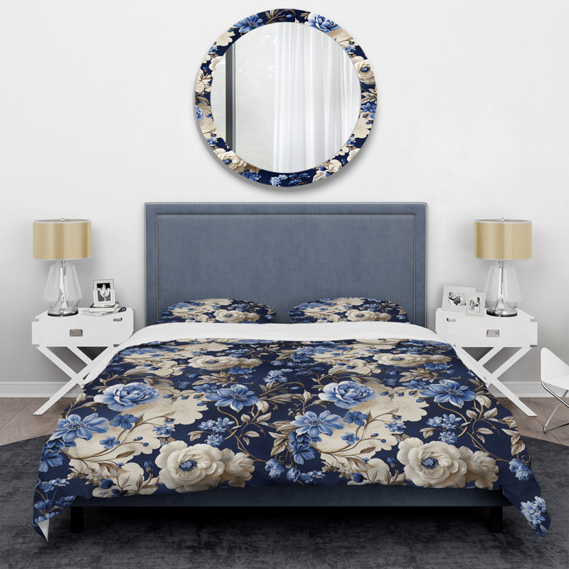 Ensemble de housse de couette Cobalt Blue Cameo Trellis Victorian, Housse de couette pour grand lit et 2 taies décor
