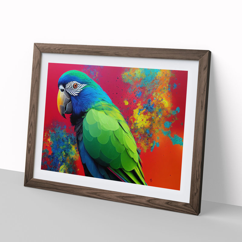 XH1022-6679X Painted Parrot Vol.2 - Single Picture Frame Print, 34cm H x 46cm W x 2cm D, Walnut Framed