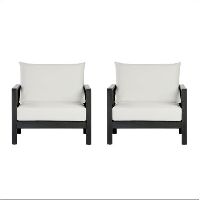 Chaises club d'extérieur (ensemble de 2), structure en bois d'acacia avec accents textilène, coussins hydrofuges pour patio / cour arrière / terrasse