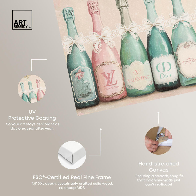 Art mural sur toile, Champagne Mint and Pink Collection, H 30 po x l 45 po, Toile tendue