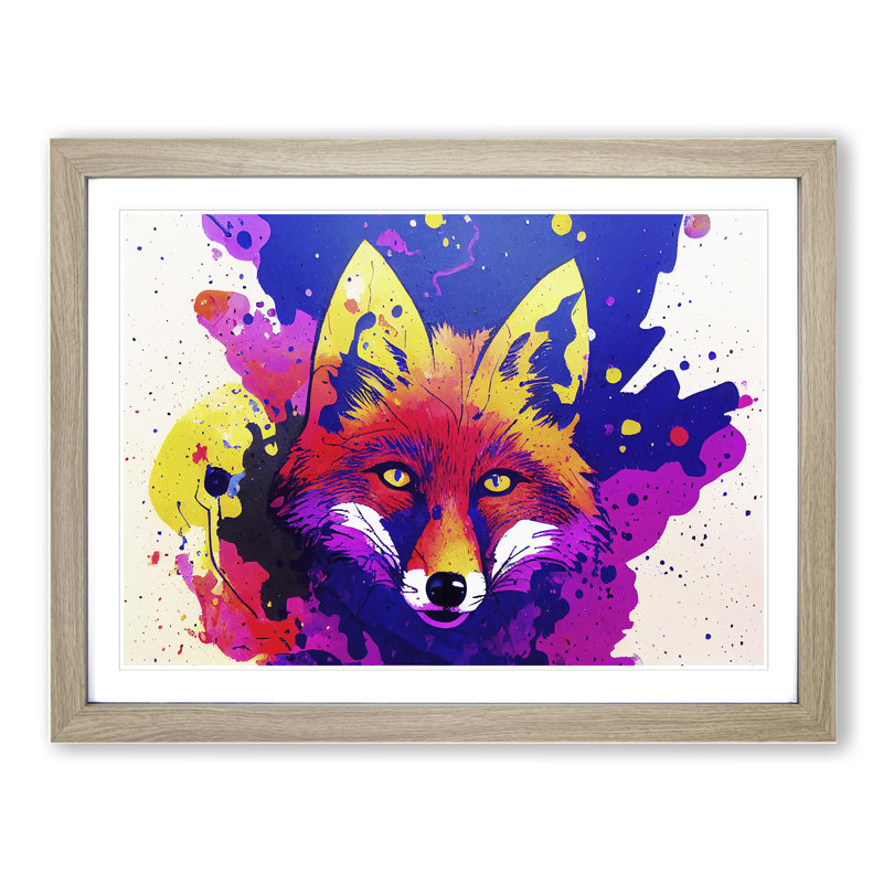 Fox Splash - Single Picture Frame Print, 25cm H x 34cm W x 2cm D, Oak