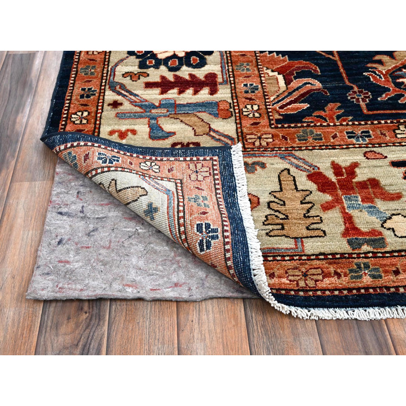 Tapis oriental bleu en laine noué à la main 9 pi 2 po x 11 pi 10 po - MOA1021099