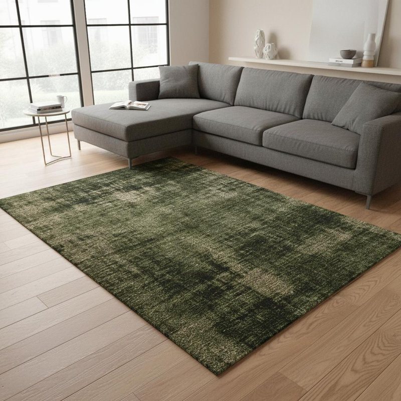 Tapis abstrait vert et taupe 7 pi x 10 pi