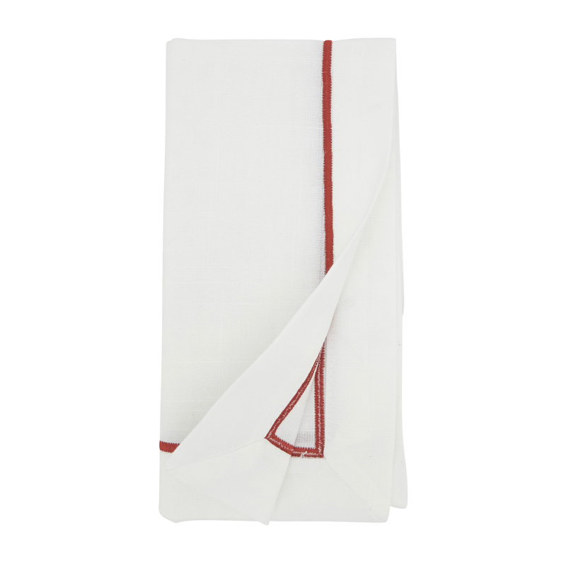 Odelle Embroidered Line Design Dinner 4 Piece Napkin Set, Rust