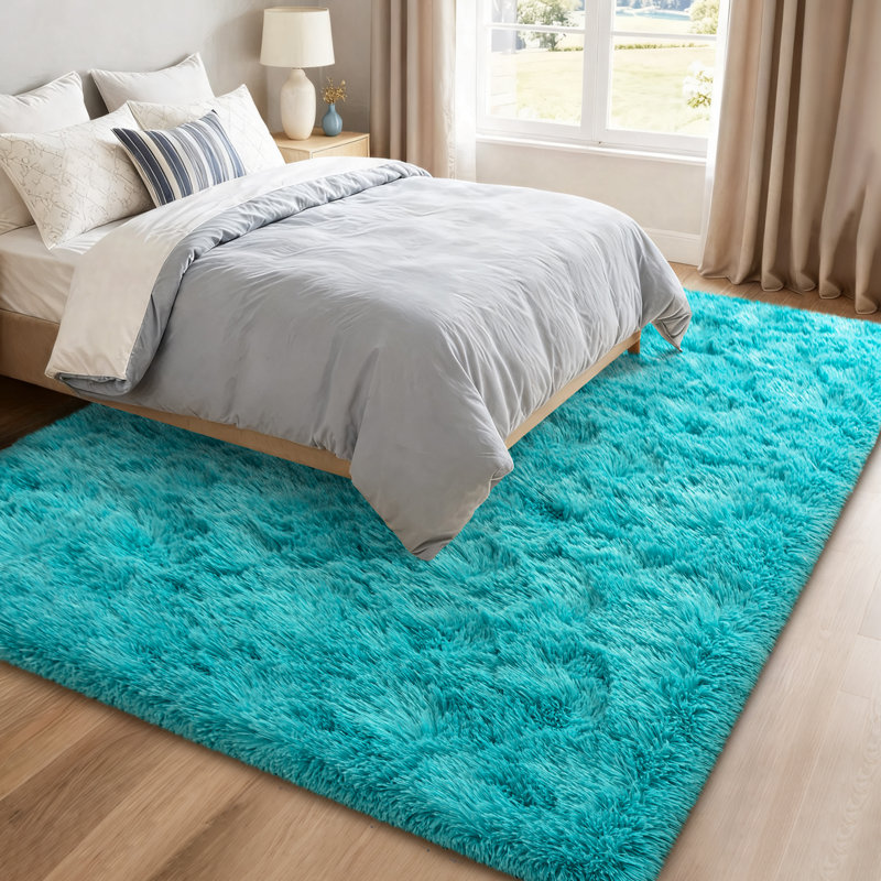 Shag Area Rugs for Living Room, 6x9 ft Soft Fluffy Rugs for Bedroom, Nursery, Kids Room Home Decor, Teal Blue