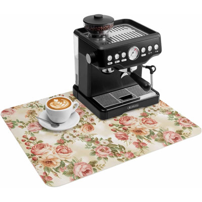 Tapis de cuisine/bar à café, motif rose et feuilles, sans couture, absorbant et antidérapant, idéal pour égoutter la vaisselle et décorer le comptoir de votre cuisine. Dimensions : 51 x 81 cm (20 x 32 pouces).