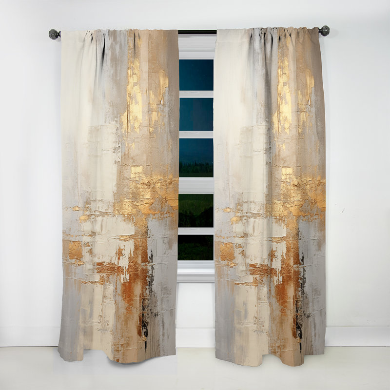 gold and White Abstract Split - Modern Curtain - Velvet Room Darkening - 1 Panel, 52" W x 63" L